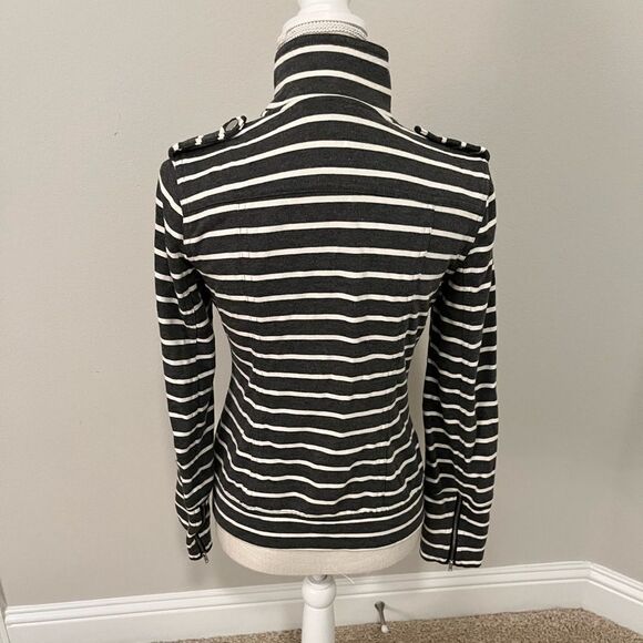 Market & Spruce Asymmetrical Motorcycle Jacket Gray & White Stripe Size Small - Picture 3 of 5